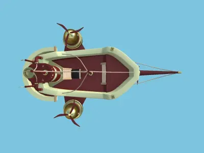 Cartoon Airship 10 - Red Yellow - Low Poly Ship Low-poly 3D model