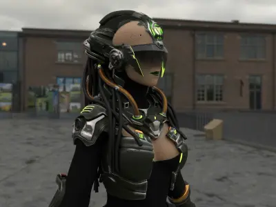 Cyborg Android Girl machine Low-poly 3D model