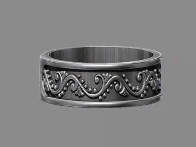 Vintage Floral Pattern Wedding Band  3D print model