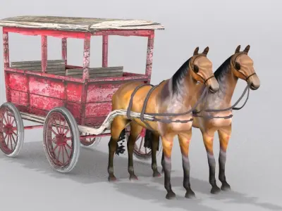 Horse cart Low-poly 3D model order