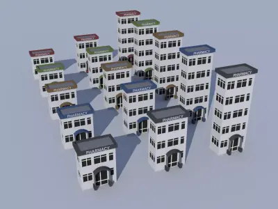 Cartoon Building Low Poly Building Commercial Pharmacy Low-poly 3D model