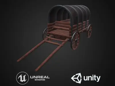 Wagon wooden covered Low-poly 3D model