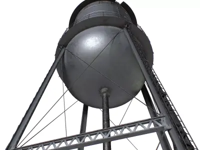 Rooftop metal water tower Low-poly 3D model