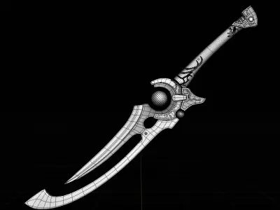 Simple lowpoly fantasy sword modeling Low-poly 3D model 7