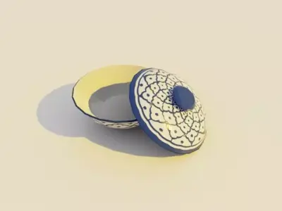 Thai Benjarong Blue and White Porcelain Lidded Bowl Low-poly 3D model