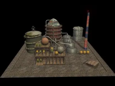 Oil Factory Low-poly 3D model