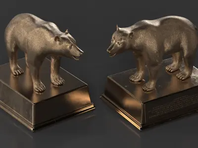  Bronze Bear Figurine on Stand 