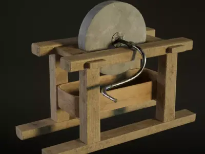 medieval grinding wheel Low-poly 3D model