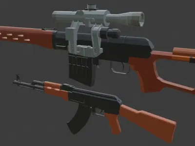 ak47 and svd low poly model Low-poly 3D model