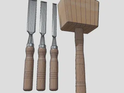 Chisel Pack With Hammer Low-poly 3D model