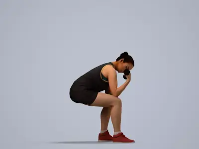 00568Nicole008 - Adult Caucasian woman crouching during 3D model