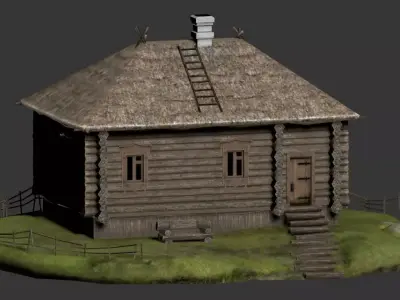Stylized Medieval Slavic Log Hut  3D Model Low-poly 3D model
