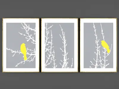 Art131 birds on branch wall art Low-poly 3D model