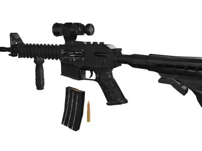 3D Machine Gun Rigged Low-poly 3D model