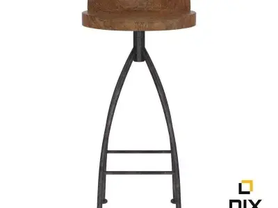 Rustic wood and Steel Bar Stool 3D model