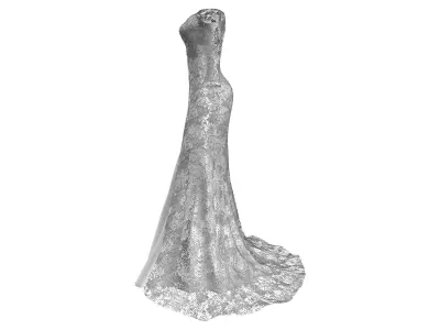 Off Shoulder Lacey Long Bridal Gown Dress Low-poly 3D model