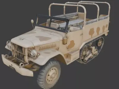 WWII Half-Track Desert Carrier 3D Model Low-poly 3D model
