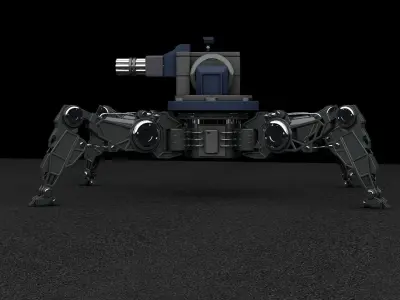 turret robot with machine gun Low-poly 3D model