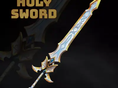 Handpainted Fantasy Holy Sword Low-poly 3D model Low-poly 3D model