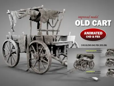 Old Cart with Fabric Animations 3D model