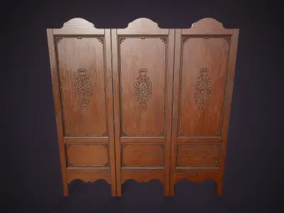 Vintage folding screen Low-poly 3D model