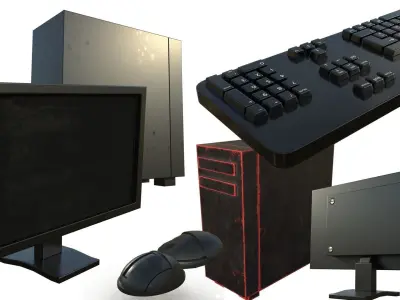 Computer  PC Set with Different Textures Low-poly 3D model
