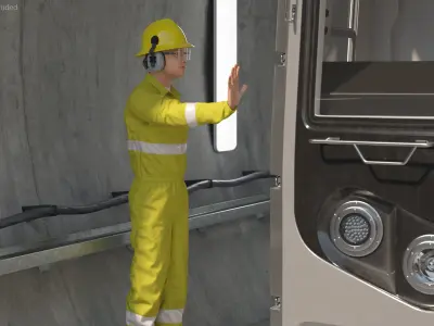 Subway Tunnel Section with Train and Worker 3D model