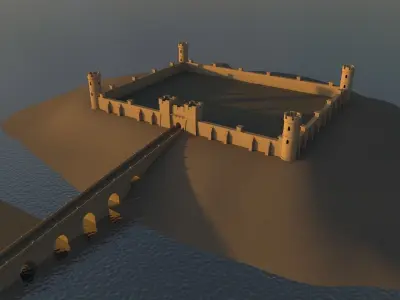 Castle with bridge over water 3D model