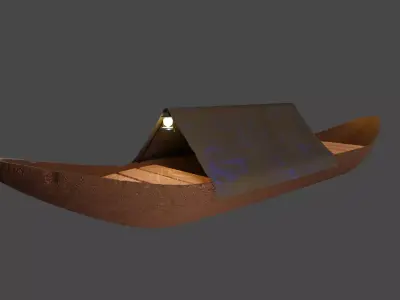Wooden Old Canoe 3D model