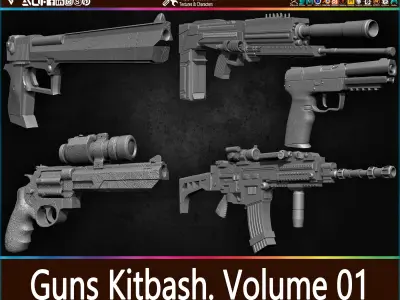 Guns Kitbash Vol 01 Low-poly 3D model