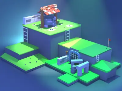 Low poly Dungeon building in game Low-poly 3D model