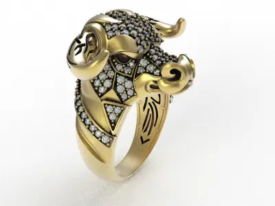 Bull Face Diamond Ring 3D print model