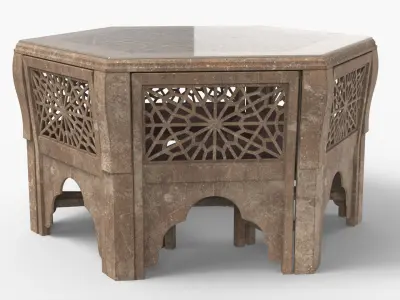 Vintage Dining Table and Chairs with Arabesque Carvings 3D model