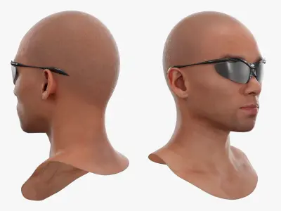 Wraparound D-Frame Sunglasses on Face 3D model