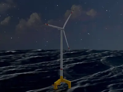 Wind turbine with Offshore Foundation V1 H-175 RD 172m animation Low-poly 3D model