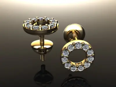 Round Halo Diamond Stud Earring Small Size 3D print model