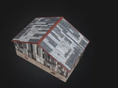 Industrial Corrugated Warehouse  Rustic Two Story Workshop Asset Low-poly 3D model