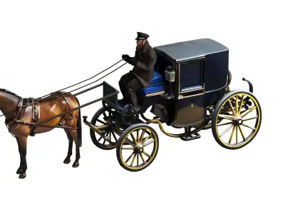Vintage Horse-Drawn Carriage with Coachman Horse - Game Ready  Low-poly 3D model