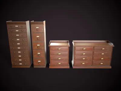 Vintage Office Cabinets Collection Low-poly 3D model