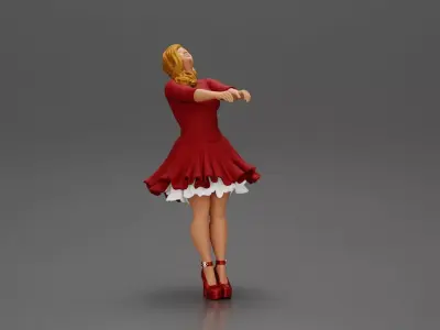 Girl in dress holding hands enjoying a playful dance 3D print model