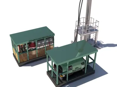 Hydraulic Hammer with Powerpack and Compressor 3D model