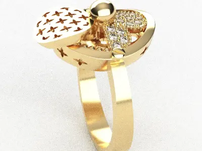 PREFABRICATED FOUR-LEAF CROVER FLOWER PATTERN SET RING 3D model