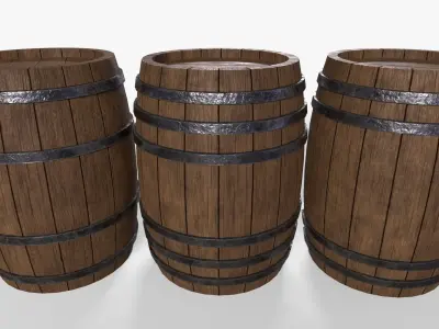 Wooden Barrel Pack Low-poly 3D model purchase