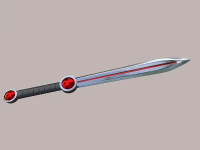 Stylized Fantasy Sword with Red Crystal Orbs 3D model