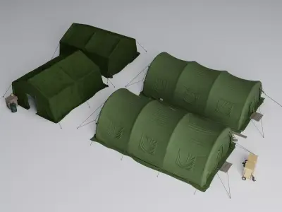 Military Tent Pack Army Camp Shelter Green Canvas Modular Low-poly 3D model