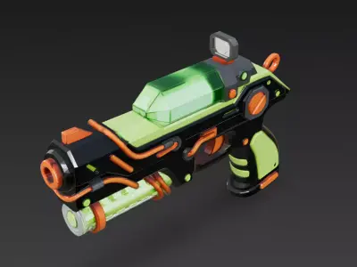 Cartoon Cyber Black Green Pistol 3D Model PBR Low-poly 3D model