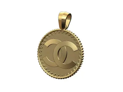 Pendant CC fashion brand coin with bail 3D print model