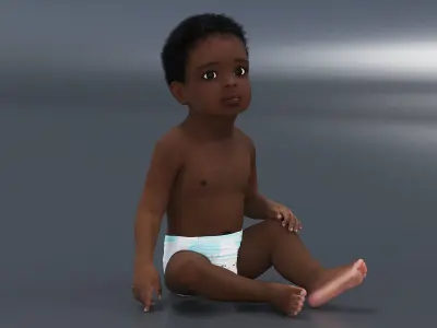 African Baby Boy Wearing Diaper Sitting 3D model