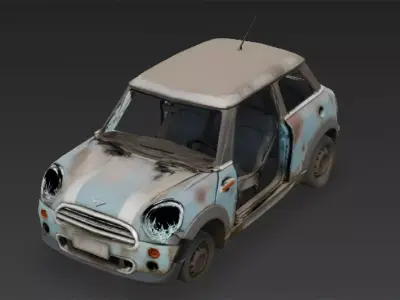 Abandoned Mini Car Wreck Low-poly 3D model