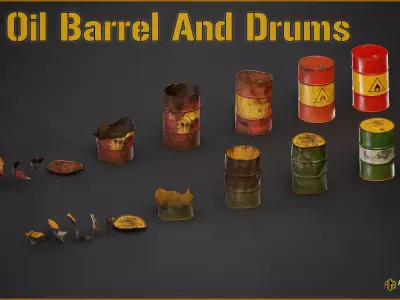 Oil Barrels and Drums Pack Low-poly 3D model